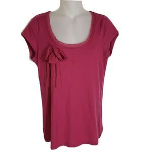Ann Taylor Loft Womens Top Medium Pullover Scoop Neck Bow Short Sleeve Purple